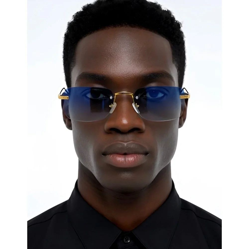 Mens Square Sunglasses Oceanic Blue Lens Aviator Style Fashion Hip Hop Shades - Picture 9 of 10